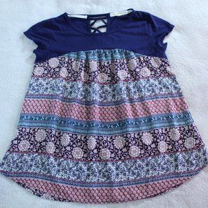 REWIND Navy, flowy top with lattice back